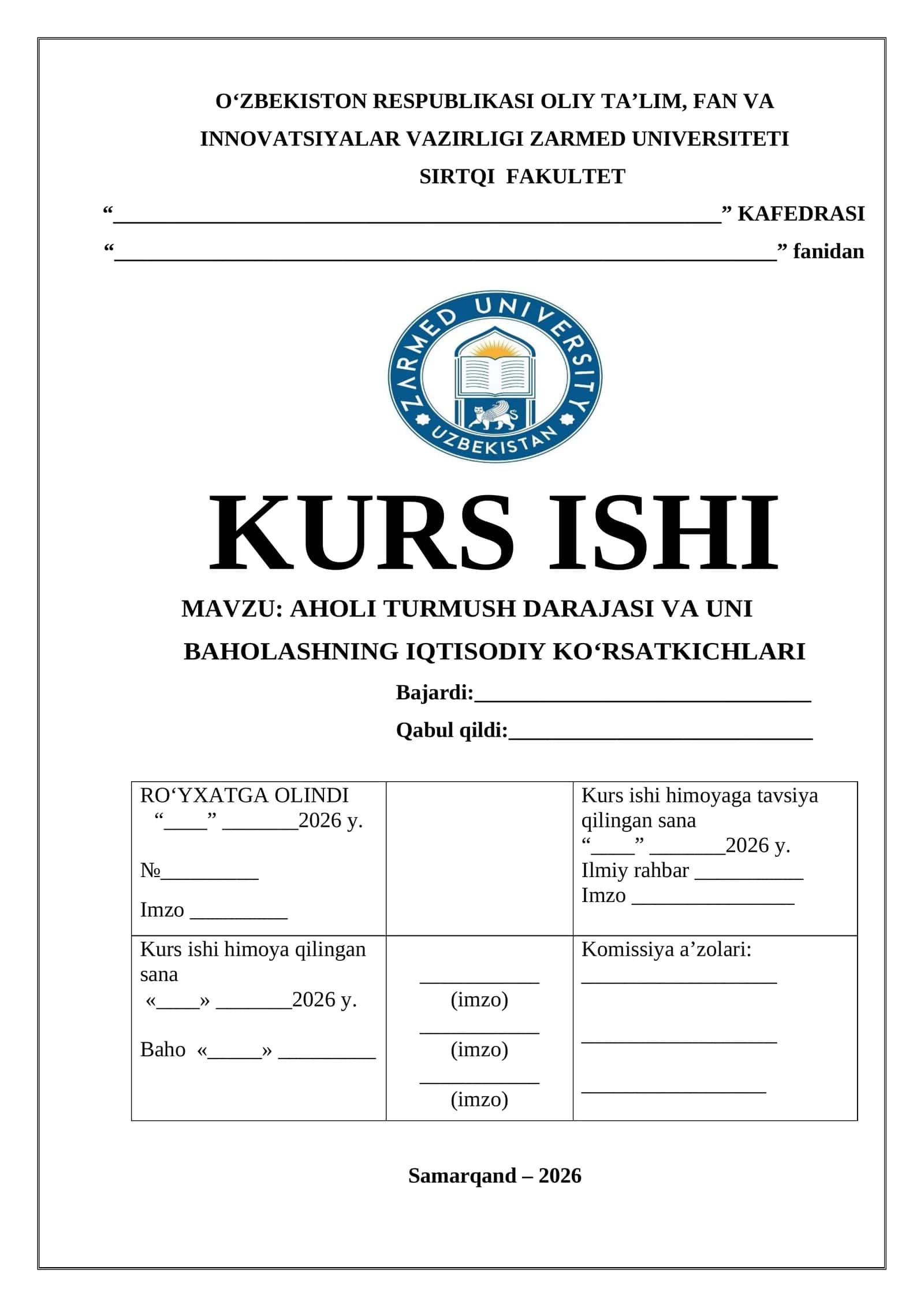 AHOLI TURMUSH DARAAJASI VA UNI BAHOLASHNING IQTISODIY KOʻRSATKICHLARI 1
