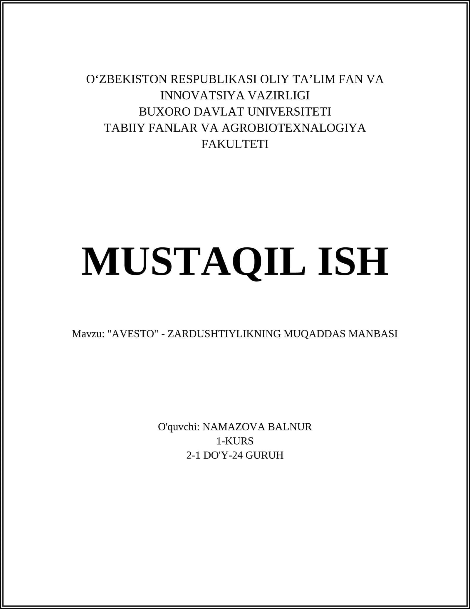 Avesto - Zardushtiylikning Muqaddas Manbasi 1