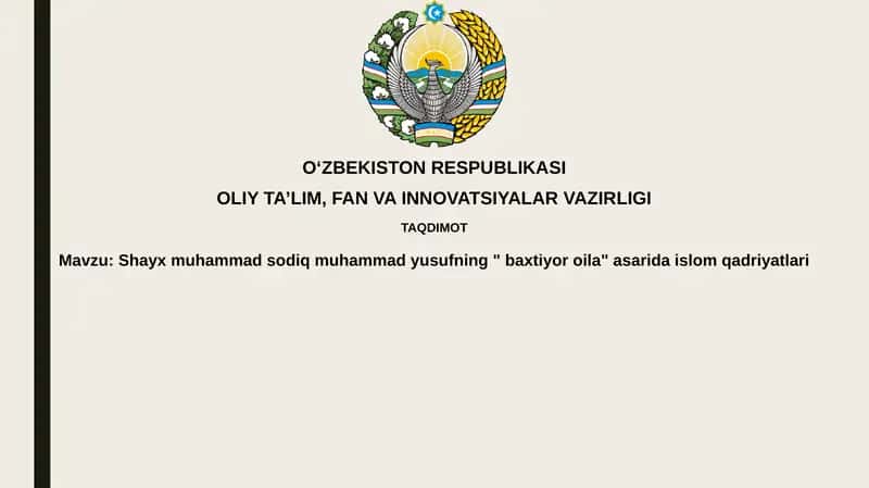 Shayx Muhammad Sodiq Muhammad Yusufning "Baxtli oila" asari 1