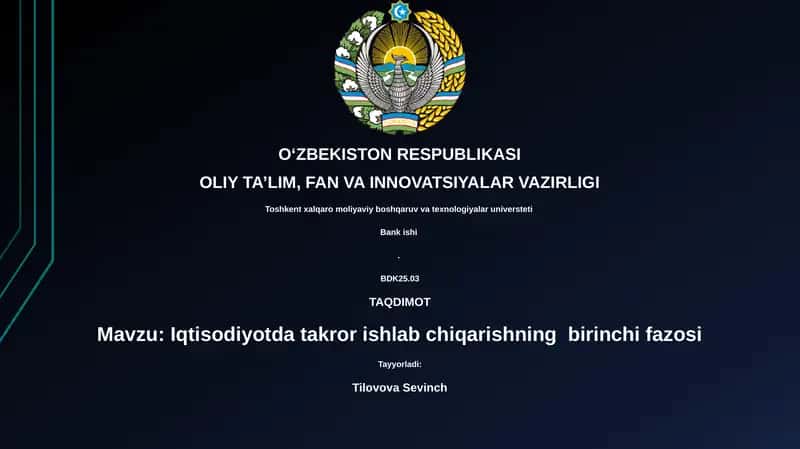 Iqtisodiyotda takror ishlab chiqarishning birinchi fazosi 1