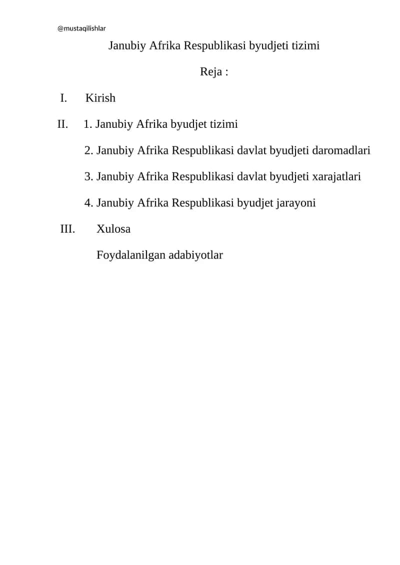 Janubiy Afrika Respublikasi byudjeti tizimi 1