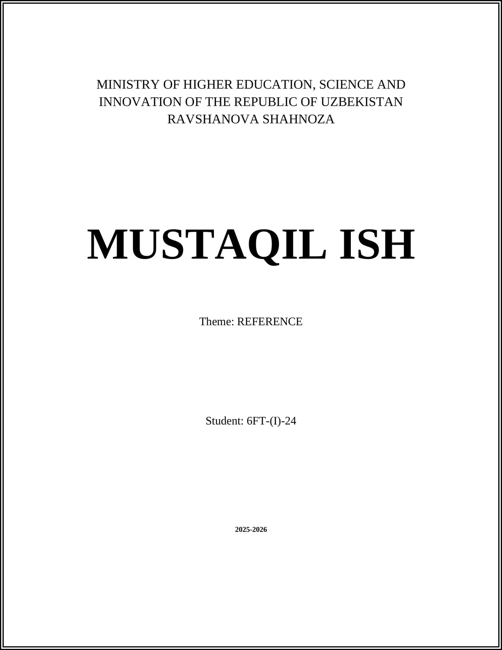MUSTAQIL ISH Theme: REFERENCE 1
