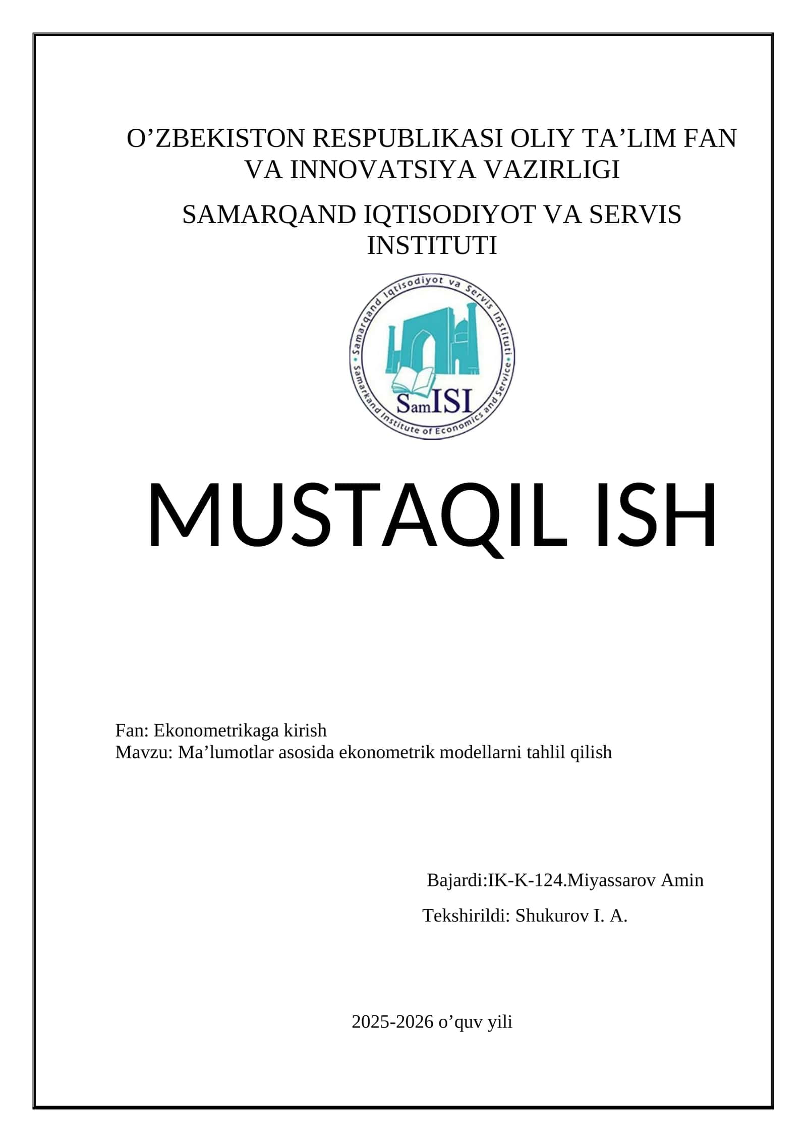 Global statitik ma’lumotlar asosida ekonometrik modellarni tahlil qilish 1