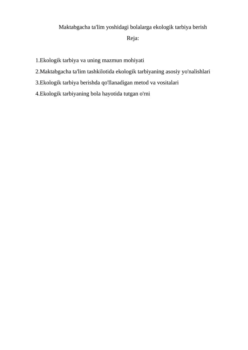 Maktabgacha ta'lim yoshidagi bolalarga ekologik tarbiya berish 1