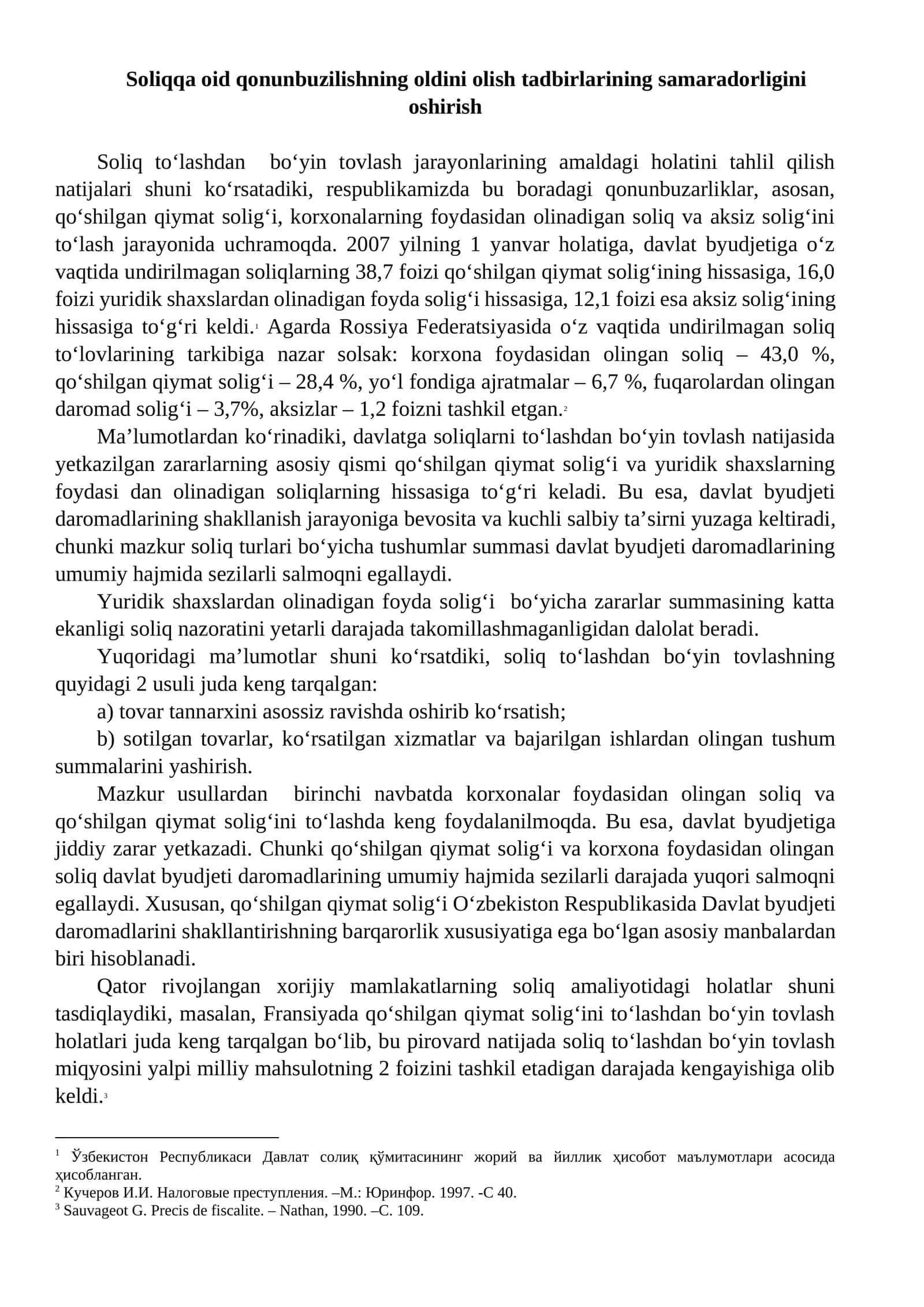 Soliqqa oid qonunbuzilishning oldini olish tadbirlarining samaradorligini oshirish 1