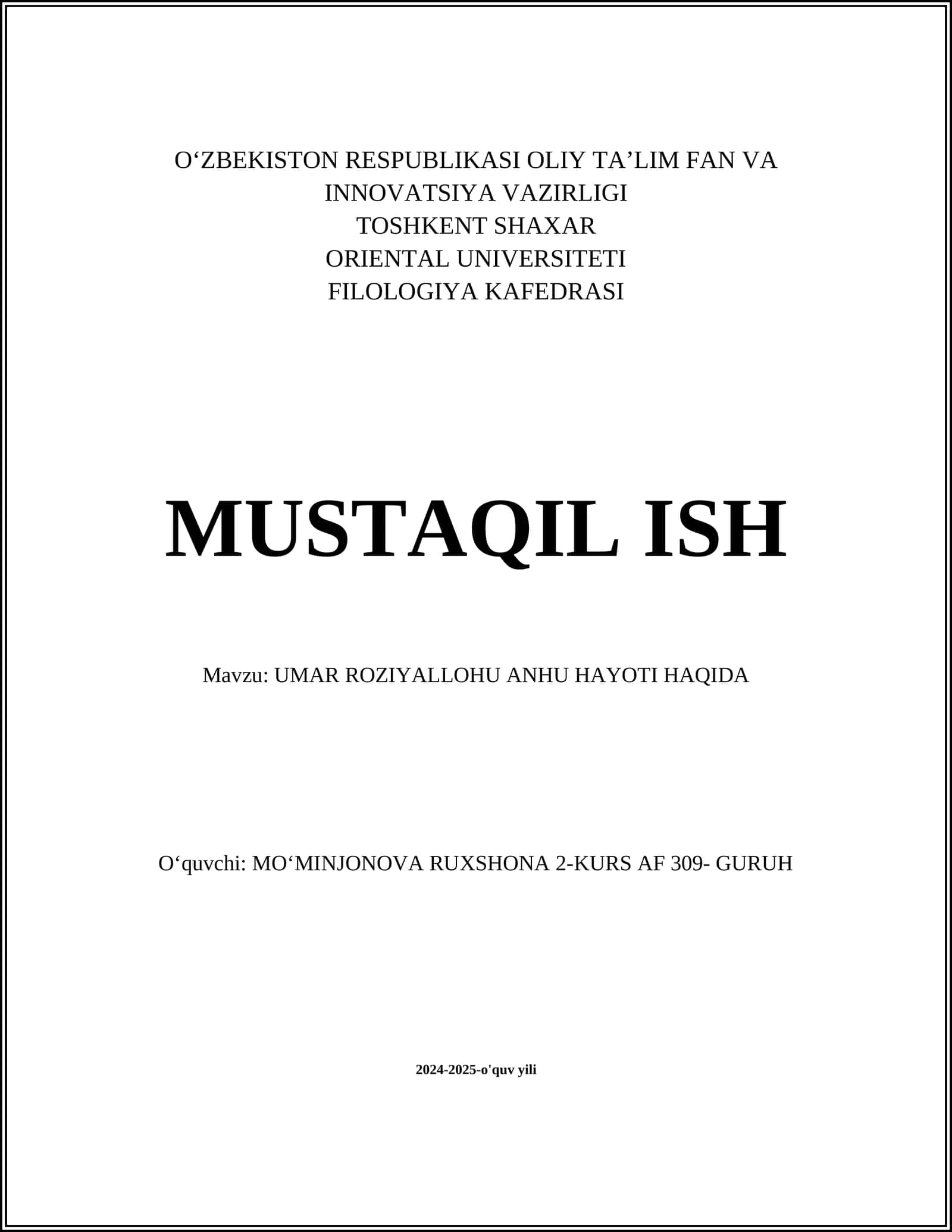 UMAR ROZIYALLOHU ANHU HAYOTI HAQIDA 1