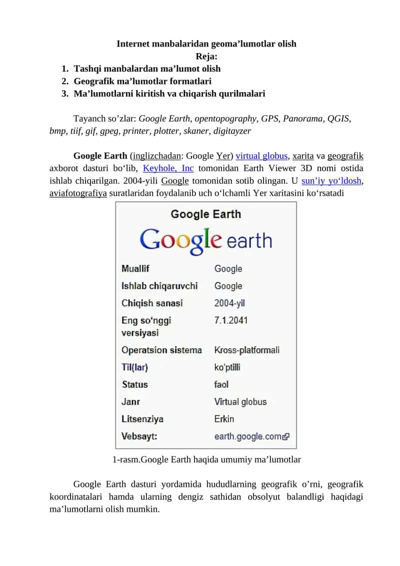 Internet manbalaridan geoma’lumotlar olish 1