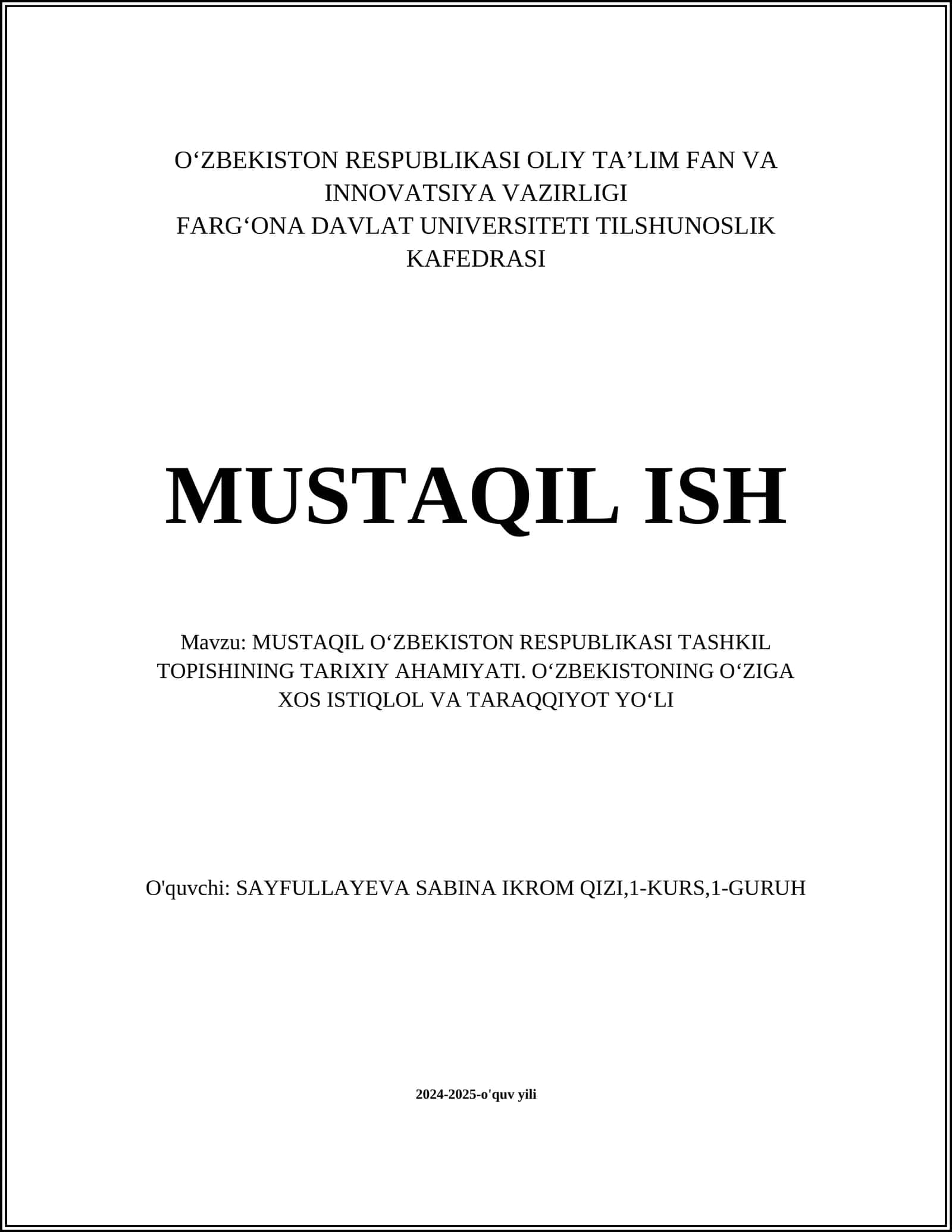 MUSTAQIL OʻZBEKISTON RESPUBLIKASI TASHKIL TOPISHINING TARIXIY AHAMIYATI 1