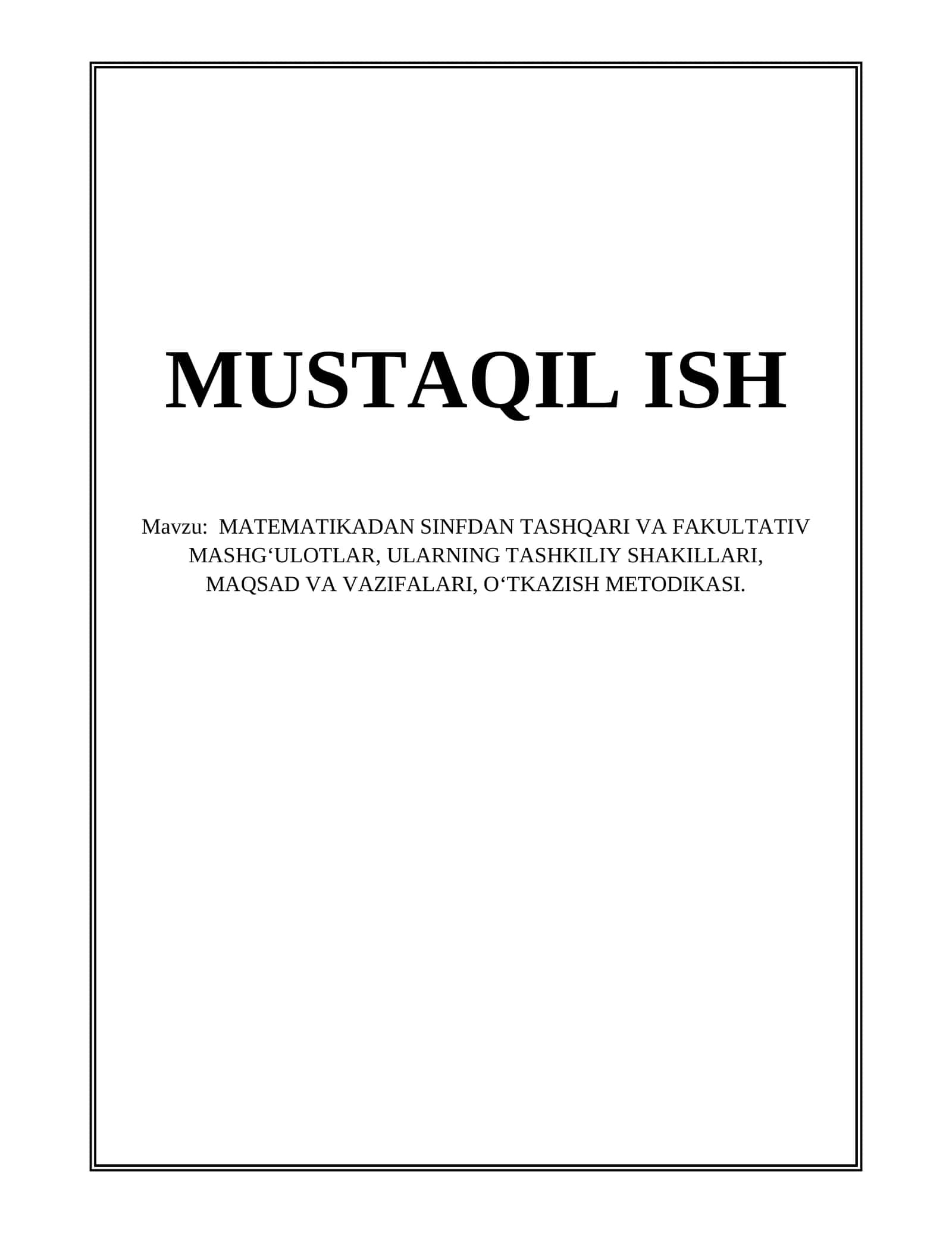 MATEMATIKADAN SINFDAN TASHQARI VA FAKULTATIV MASHGʻULOTLAR 1