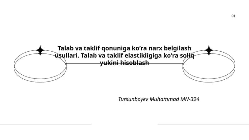 Talab va taklif qonuniga koʻra narx belgilash usullari. Talab va taklif elastikligiga koʻra soliq yukini hisoblash 1