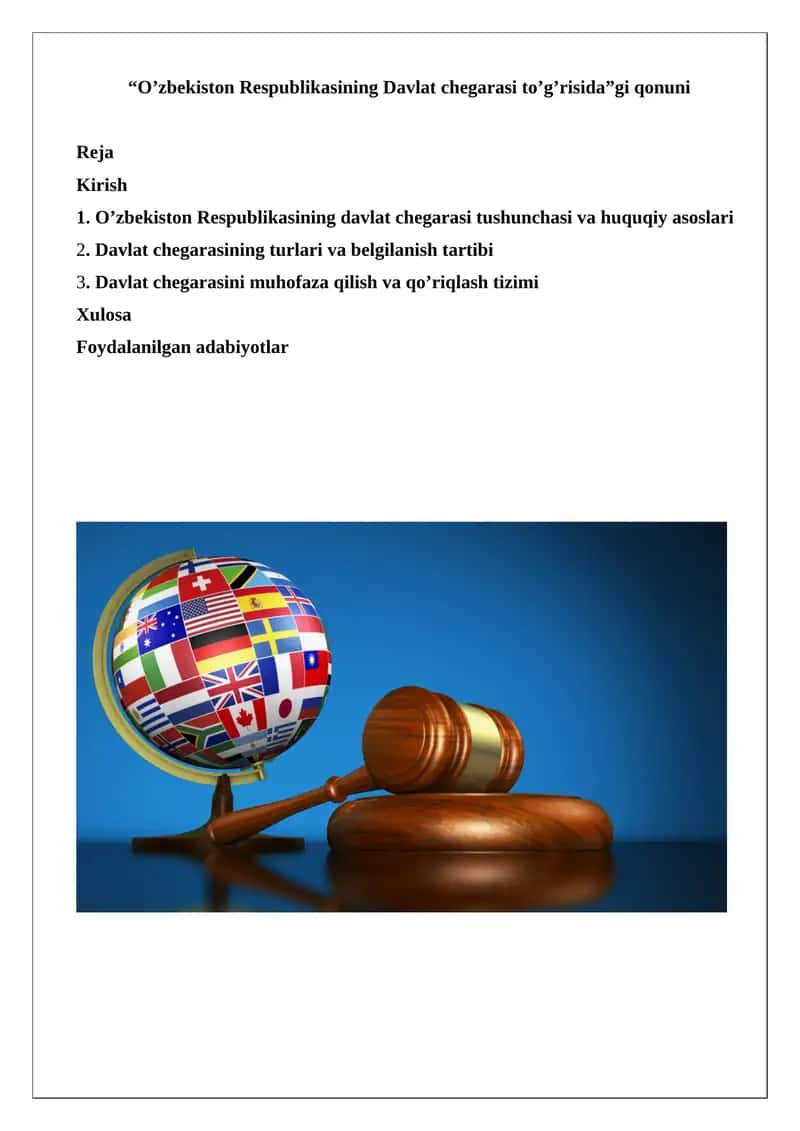 O’zbekiston Respublikasining Davlat chegarasi to’g’risida”gi qonuni 1