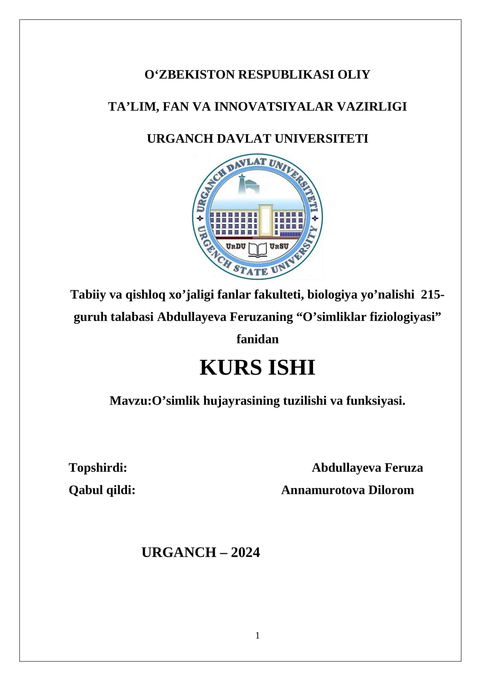 O’simliklar fiziologiyasi 1