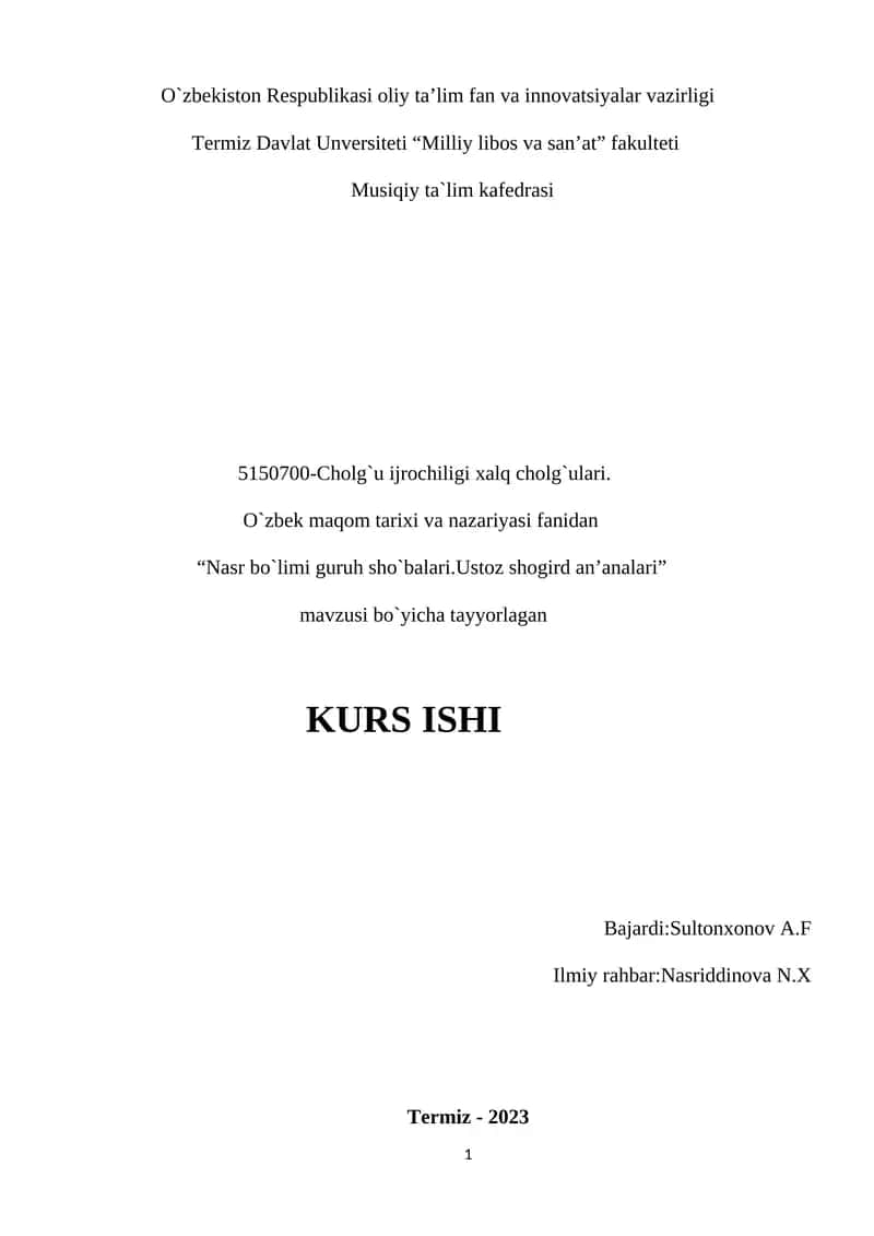 Nasr bo`limi guruh sho`balari. Ustoz shogird an’analari 1