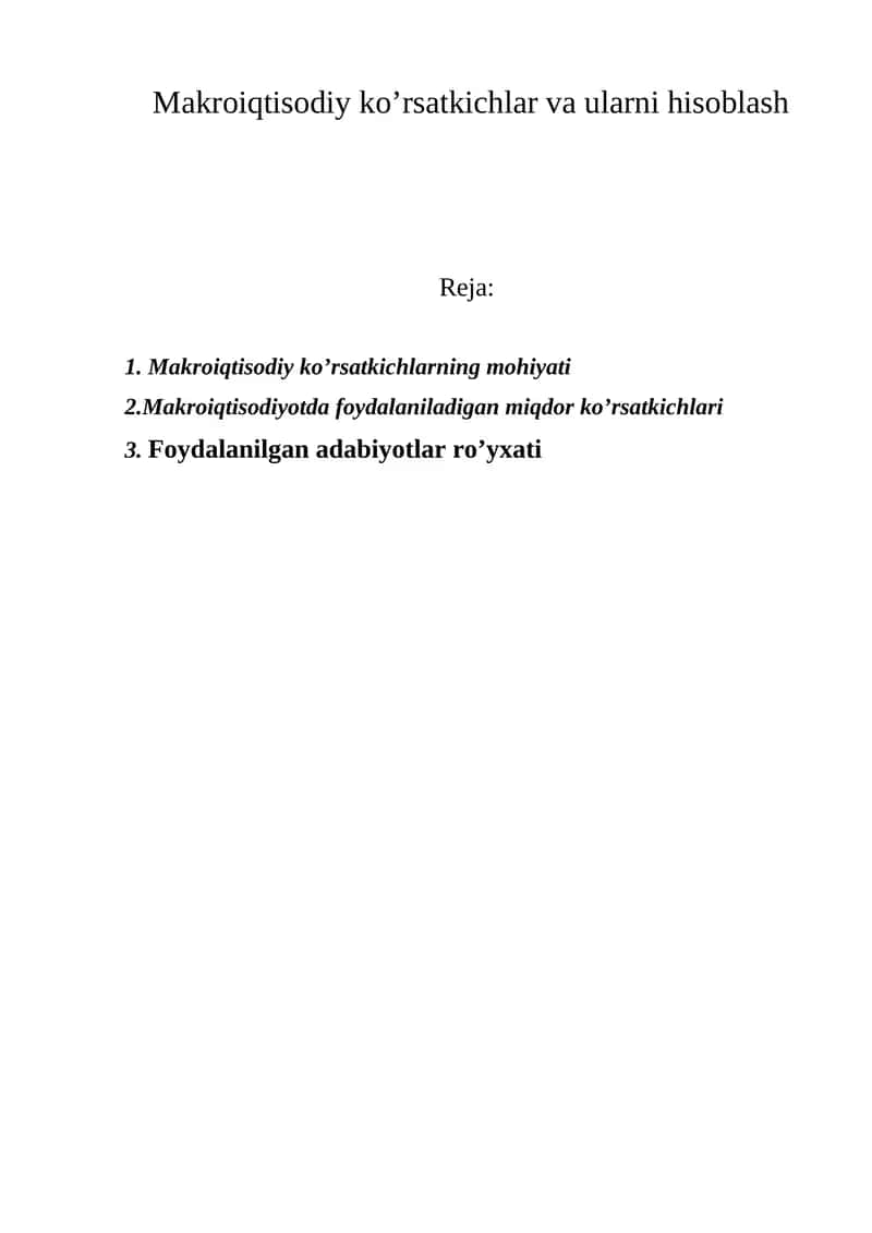 Makroiqtisodiy ko’rsatkichlar va ularni hisoblash 1