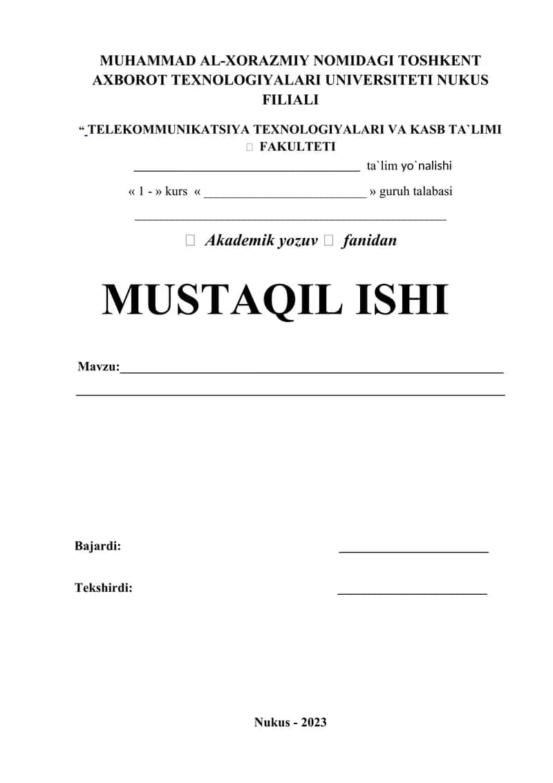 Akademik yozuv mustaqil ishni usti 1