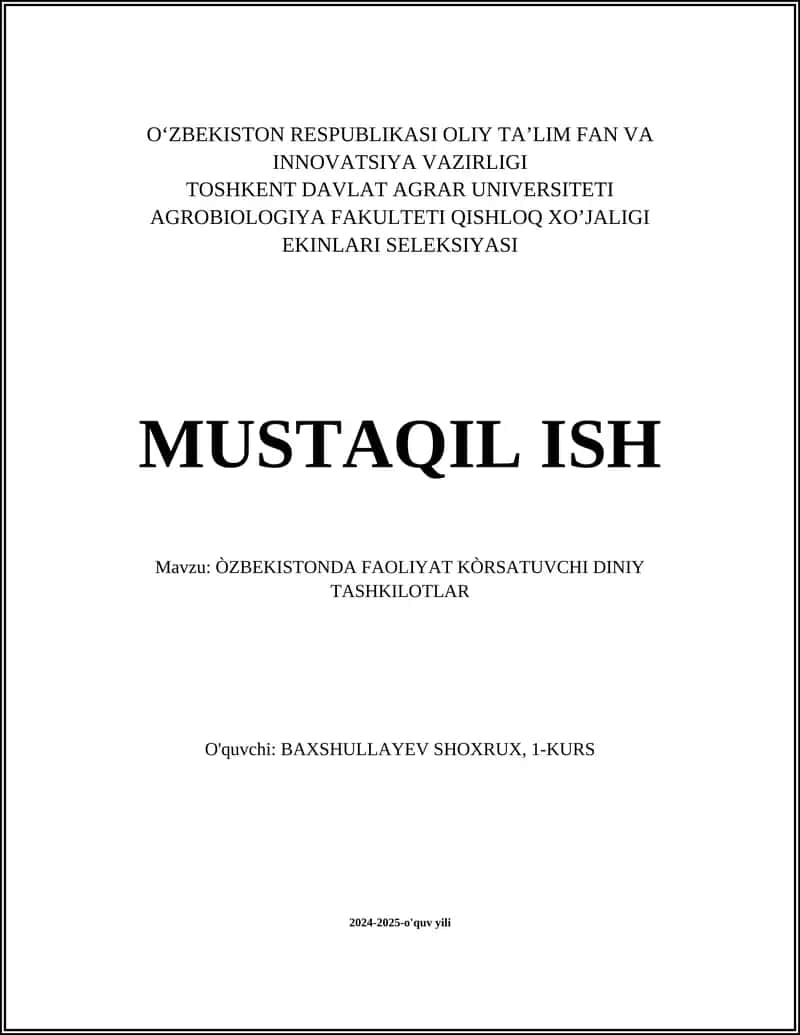 ÒZBEKISTONDA FAOLIYAT KÒRSATUVCHI DINIY TASHKILOTLAR 1
