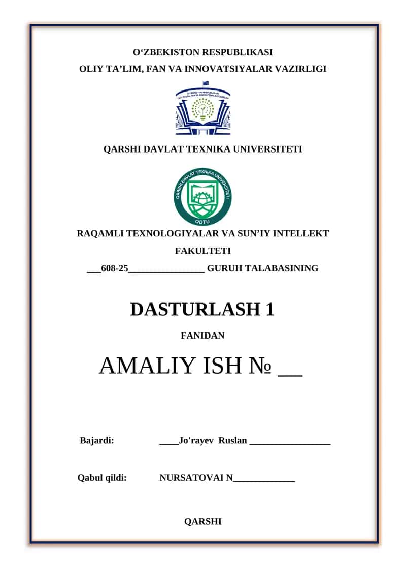 C++ dasturlashtirish tilida prosedura (nostandart) funksiyalardan foydalanib dasturlar tuzishni o‘rganish 1