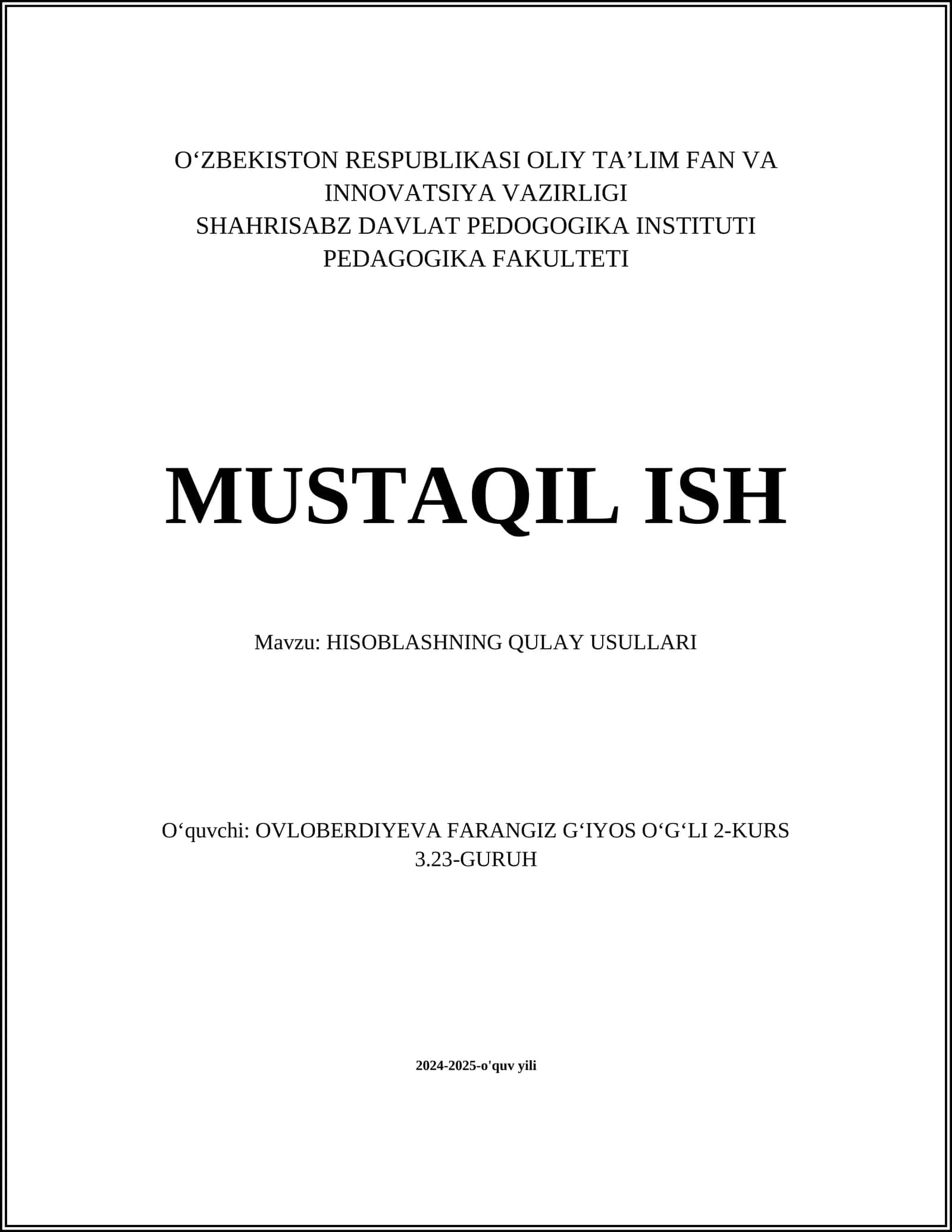 HISOBLASHNING QULAY USULLARI 1