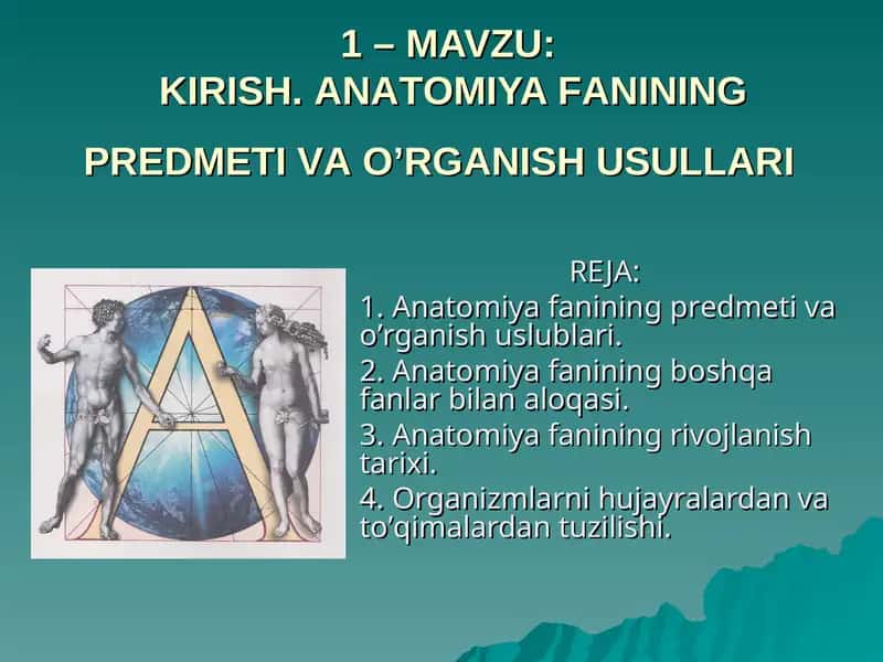 Anatomiya Fanining Predmeti va O'rganish Uslublari 1