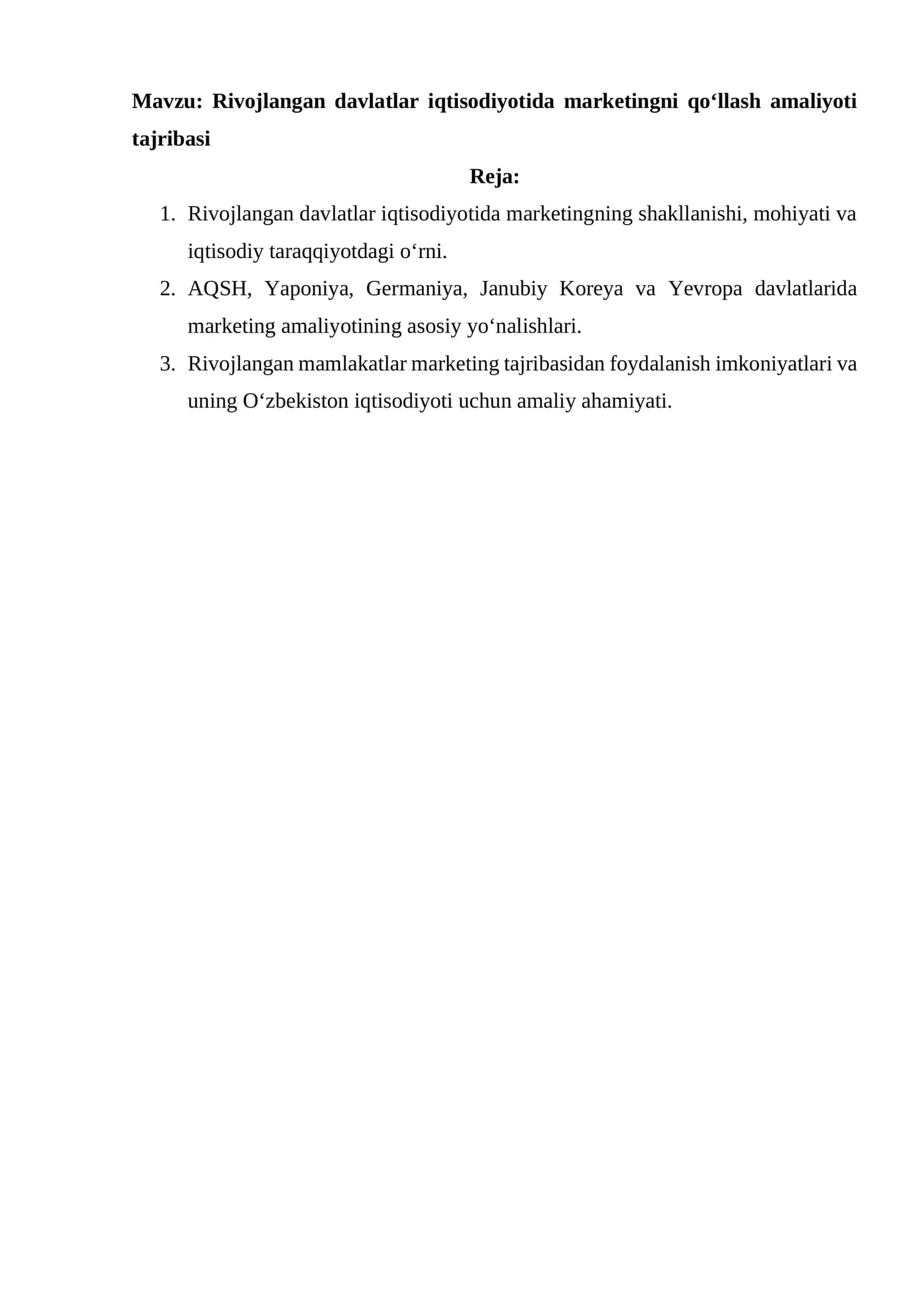 Rivojlangan davlatlar iqtisodiyotida marketingni qo‘llash amaliyoti tajribasi 1