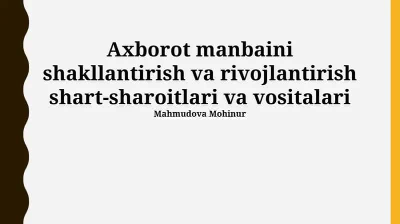 Axborot Resurslari Shakillanishi va Rivojlanish 1