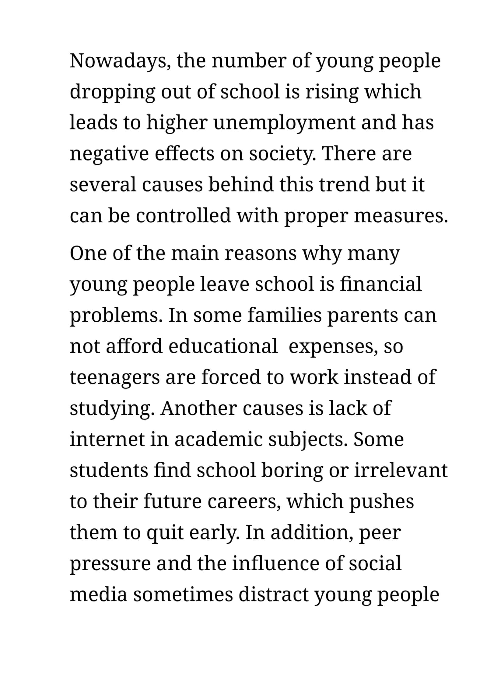 Reasons for Young People Dropping Out of School 1