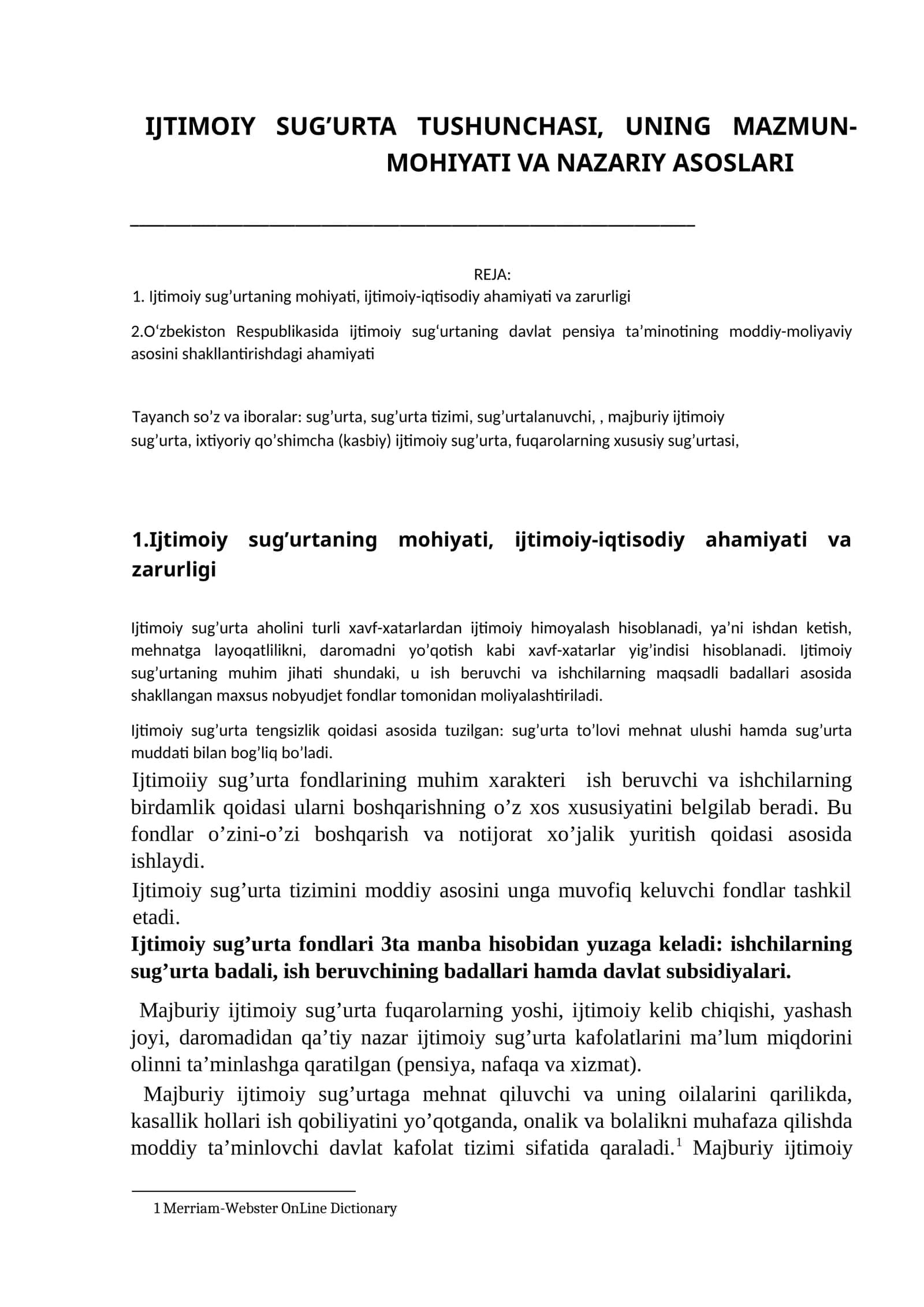 IJTIMOIY SUG’URTA TUSHUNCHASI, UNING MAZMUN-MOHIYATI VA NAZARIY ASOSLARI 1
