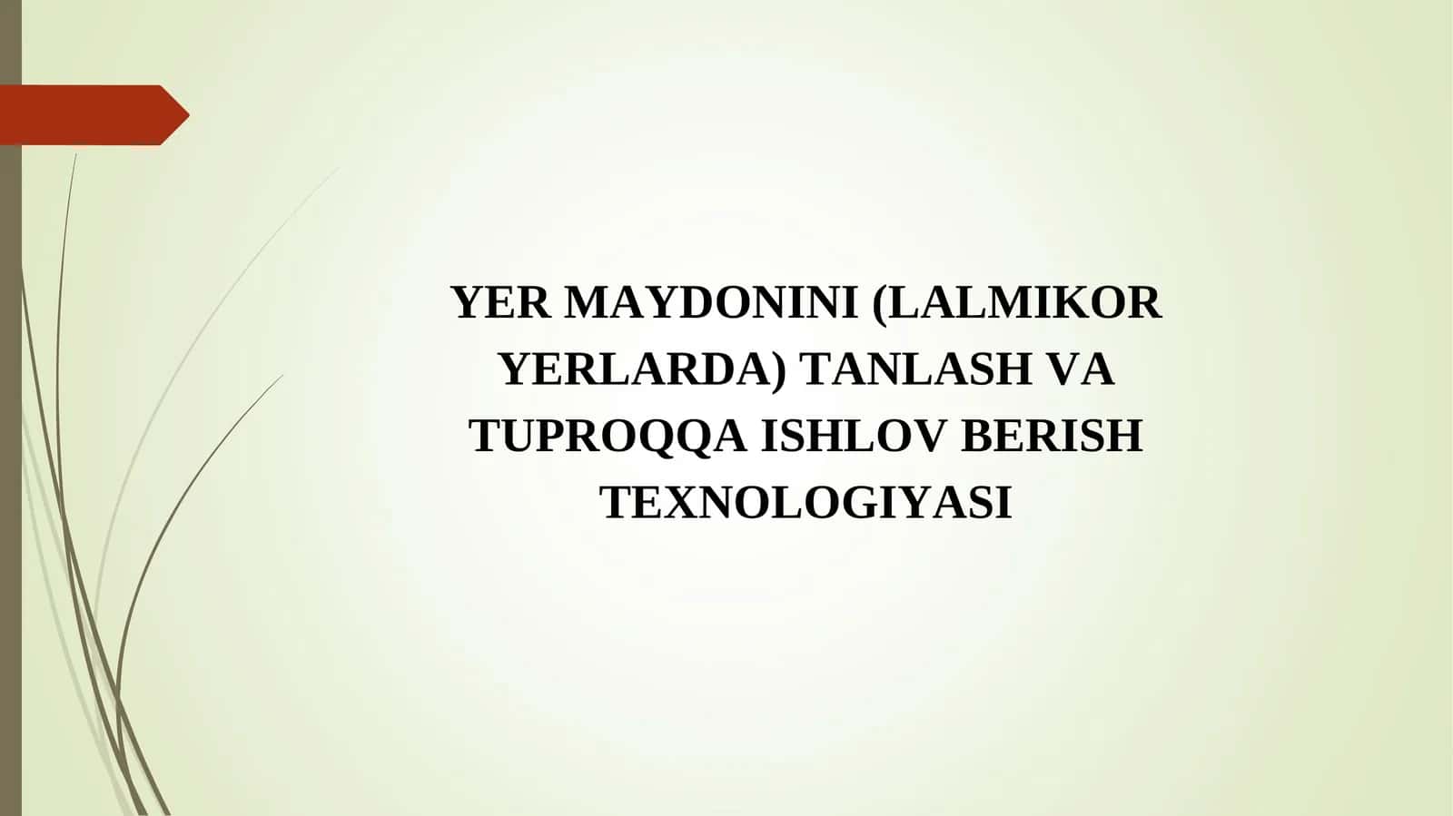 YER MAYDONINI (LALMIKOR YERLARDA) TANLASH VA TUPROQQA ISHLOV BERISH TEXNOLOGIYASI 1