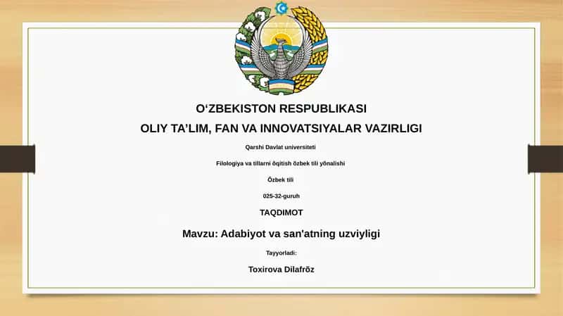 Adabiyot va San'atning Uzviyligi 1