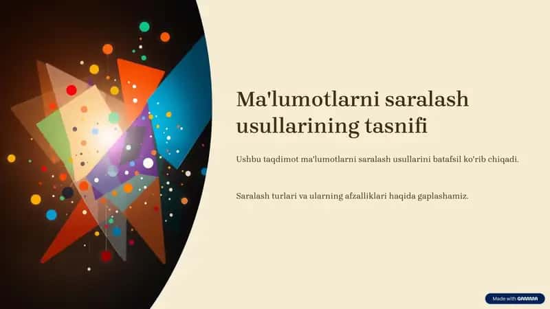 Ma'lumotlarni saralash usullarining tasnifi 1