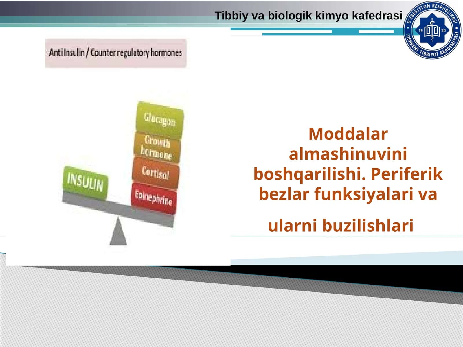 Moddalar almashinuvini boshqarilishi. Periferik bezlar funksiyalari va ularni buzilishlari 1