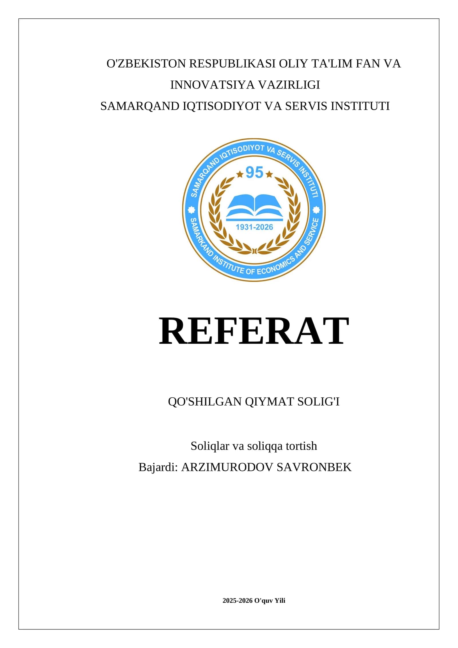 Qo'shilgan qiymat solig'i 1