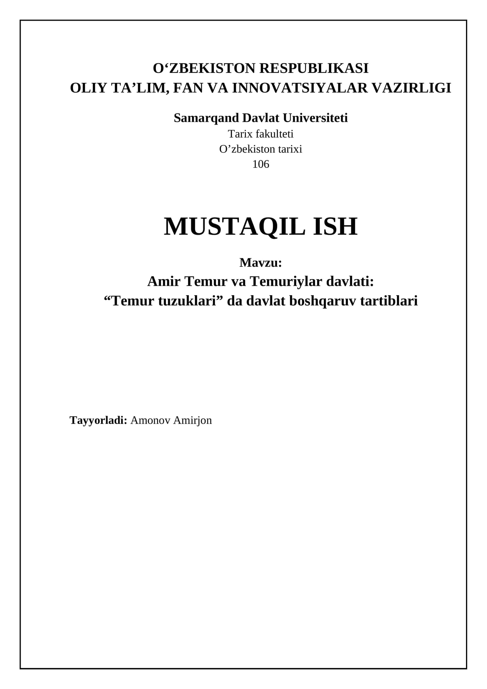 Amir Temur va Temuriylar davlati 1
