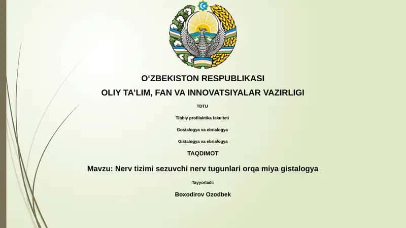 Nerv tizimi sezuvchi nerv tugunlari orqa miya gistalogya 1