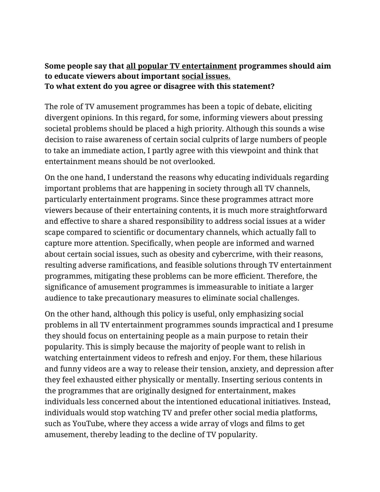 Importance of Social Issues in TV Entertainment Programmes 1