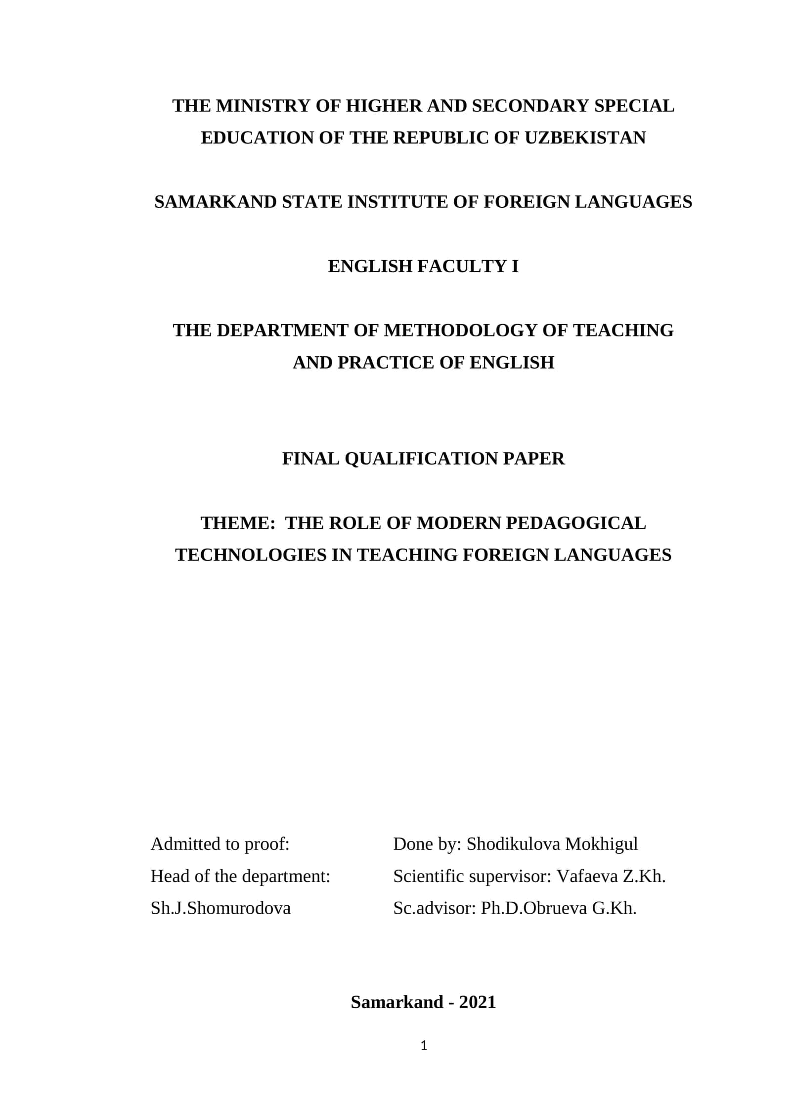 THE ROLE OF MODERN PEDAGOGICAL TECHNOLOGIES IN TEACHING FOREIGN LANGUAGES 1