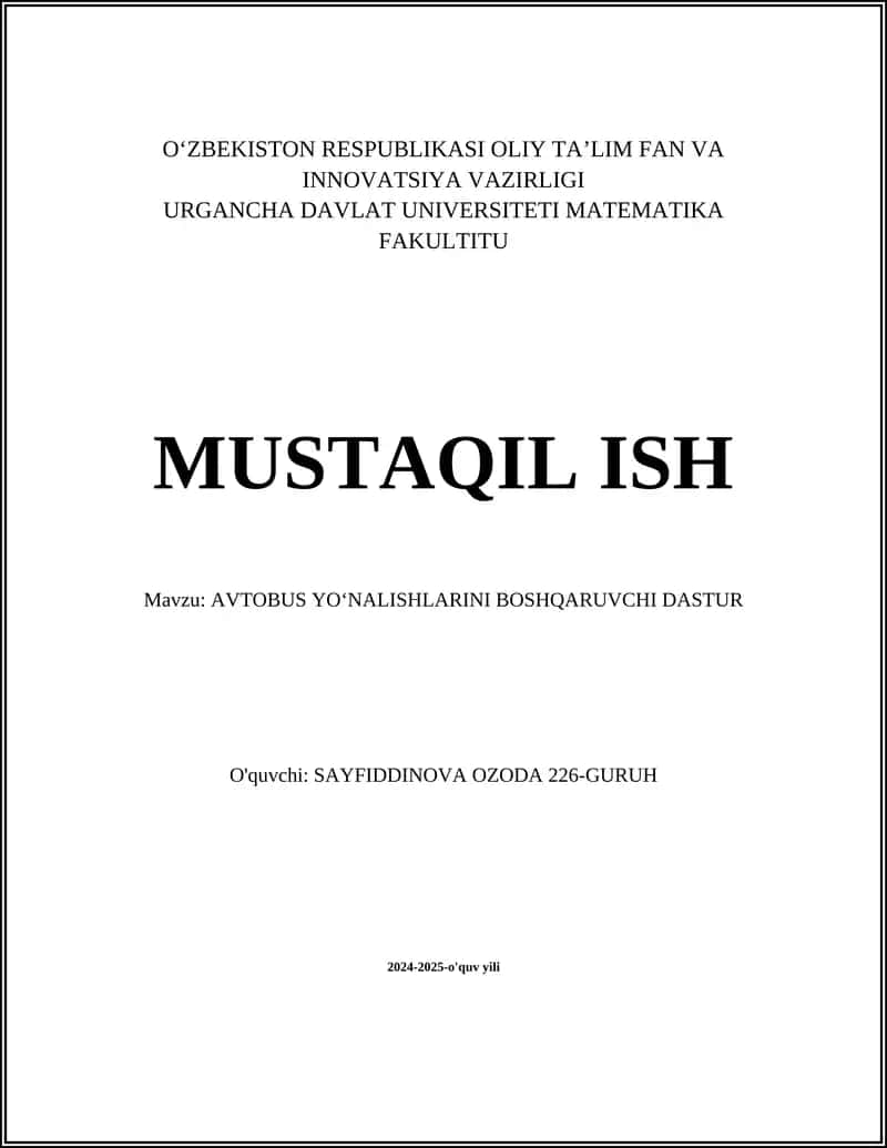 AVTOBUS YO'NALISHLARINI BOSHQARUVCHI DASTUR 1