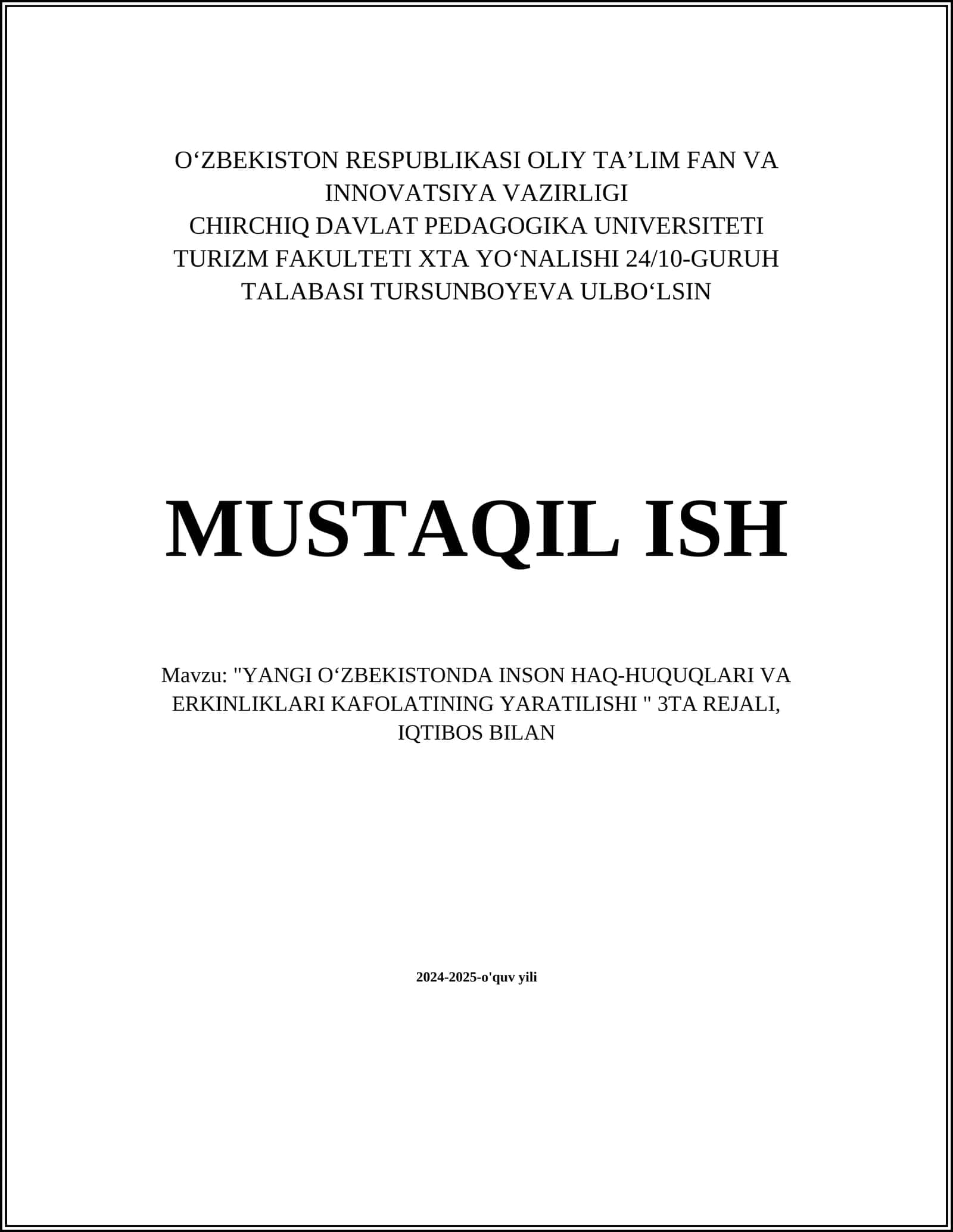 Yangi Oʻzbekistonda Inson Haq-Huquqlari va Erkinliklari Kafolatining Yaratilishi 1
