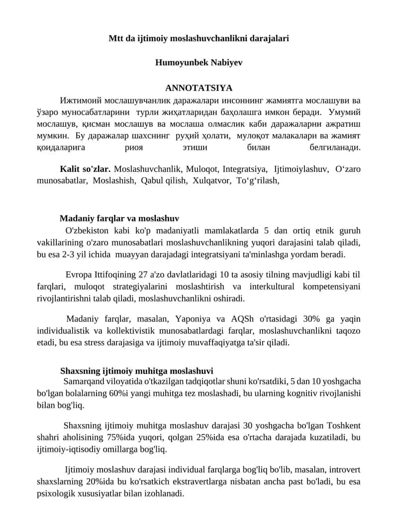 Ijtimoiy moslashuvchanlikni darajalari 1