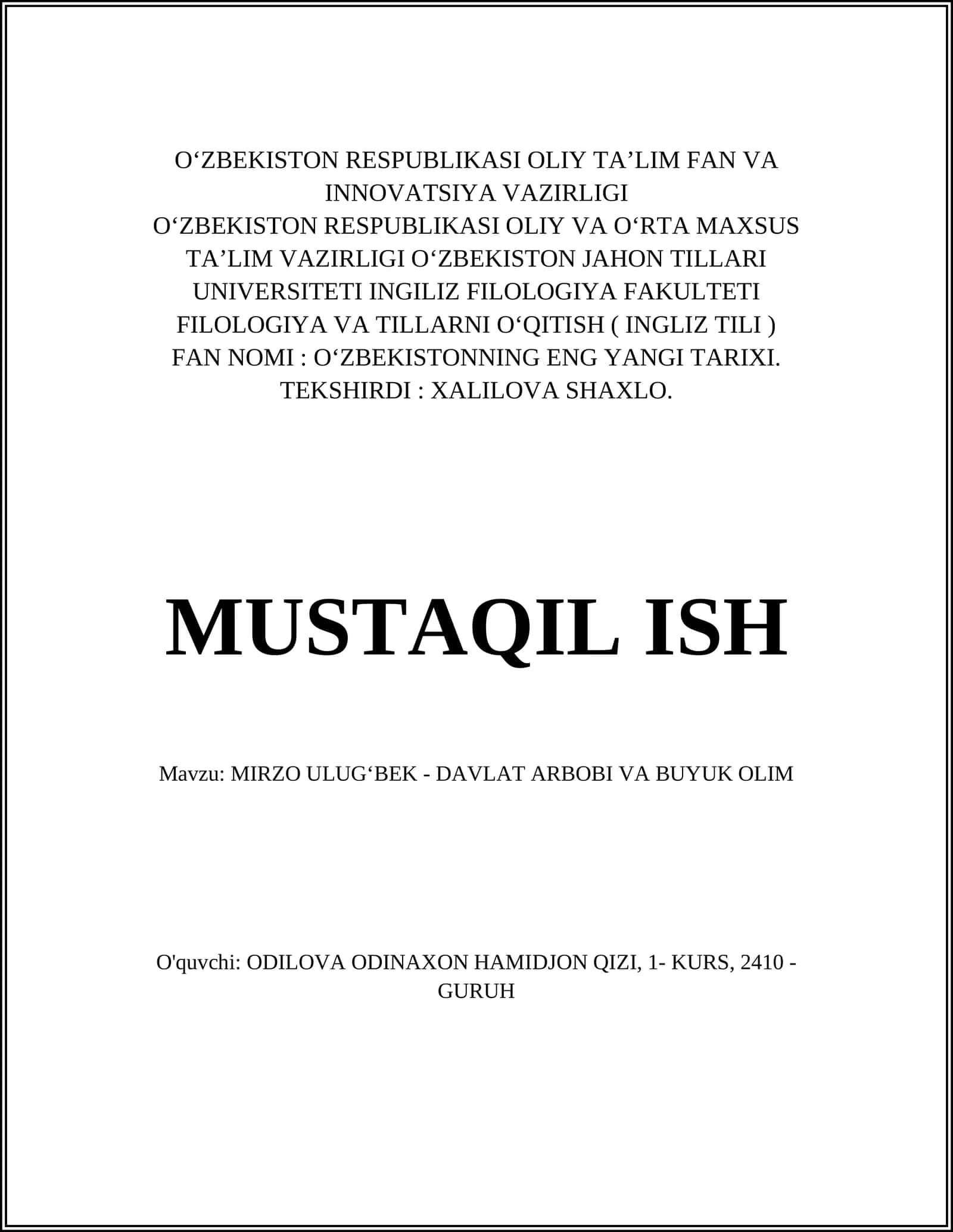 Mirzo Ulugʻbek - Davlat arbobi va buyuk olim 1