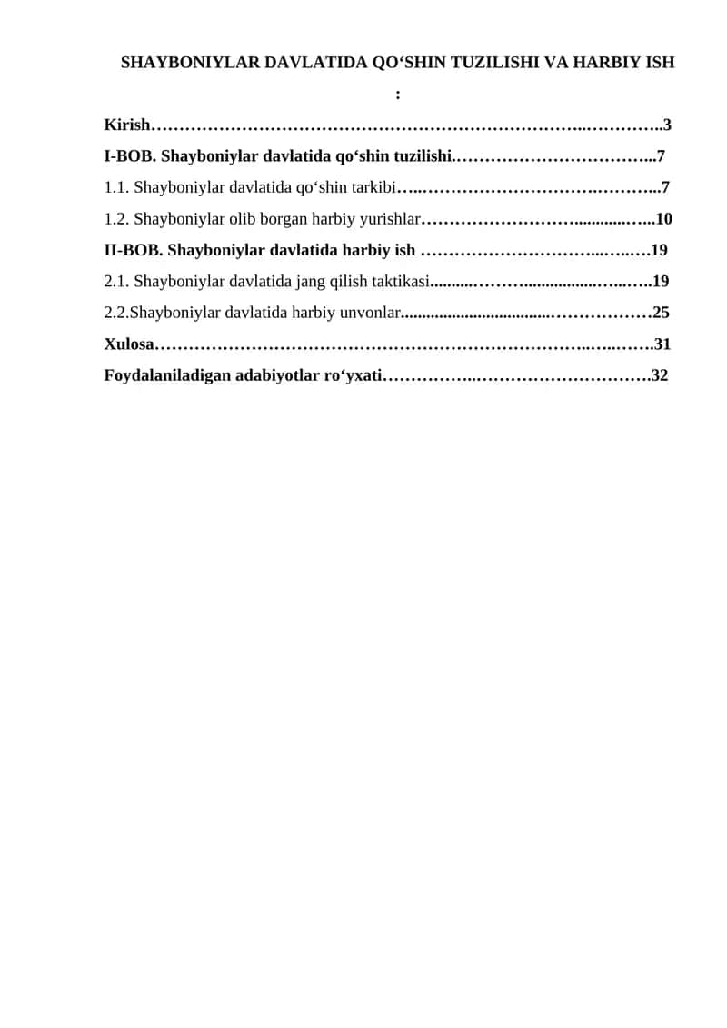 Shayboniylar Davlatida Qo‘shin Tuzilishi va Harbiy Ish 1