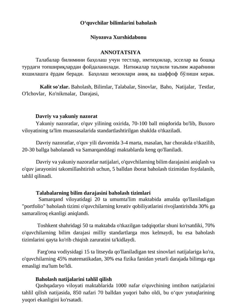 Oʻquvchilar bilimlarini baholash 1