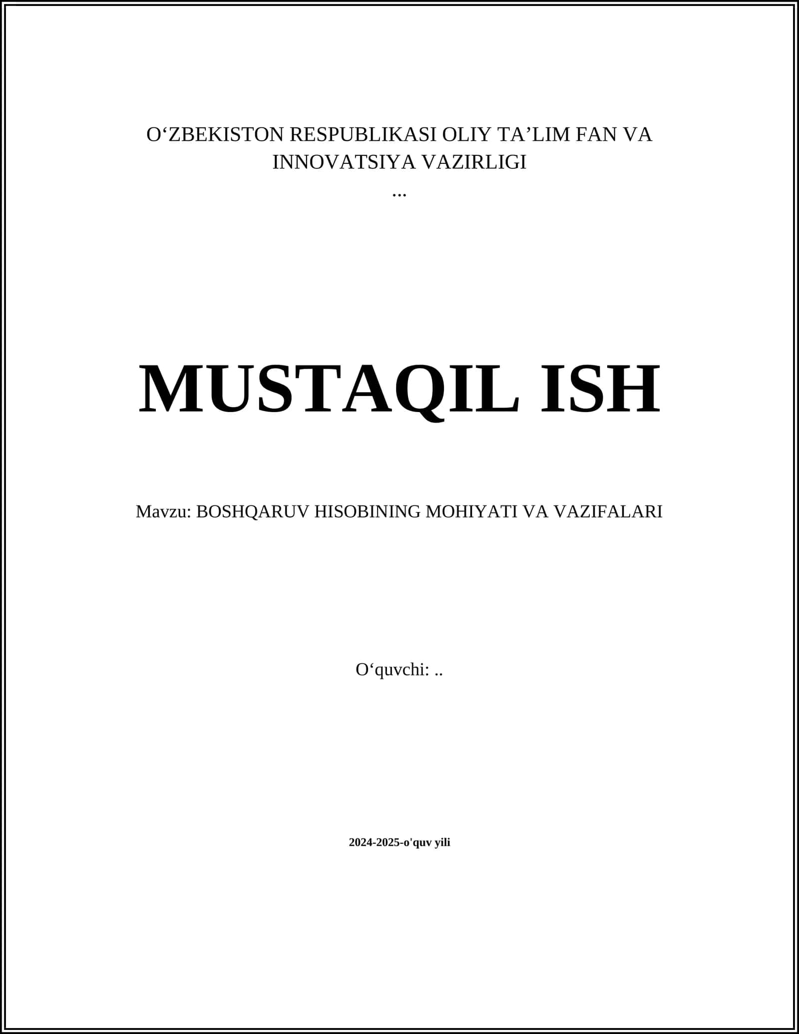 BOSHQARUV HISOBINING MOHIYATI VA VAZIFALARI 1