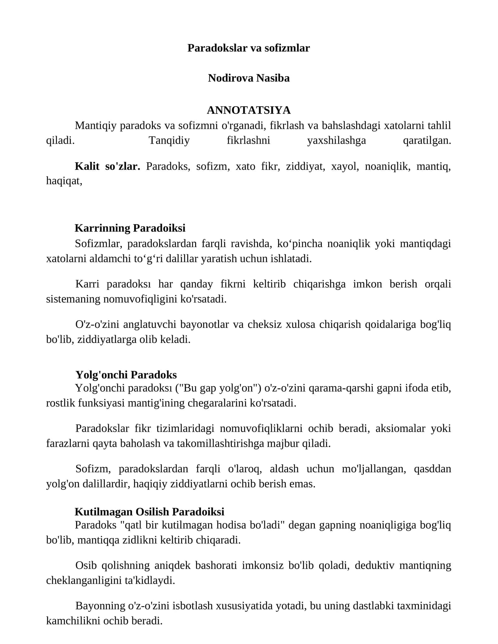 Paradokslar va sofizmlar 1