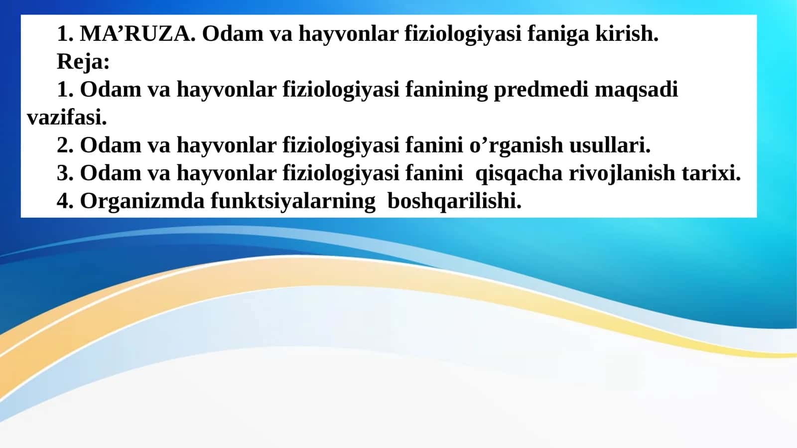 Odam va hayvonlar fiziologiyasi faniga kirish 1