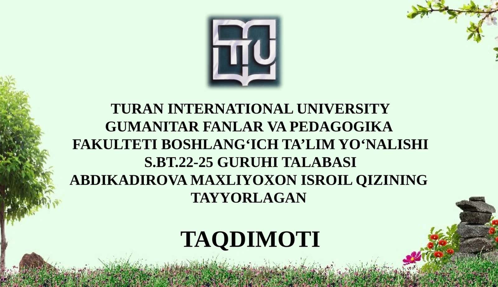 Boshlang'ichmaktablardatabiiyfanlarfaniningmazmuni,o'quvdasturiningtahlili 1