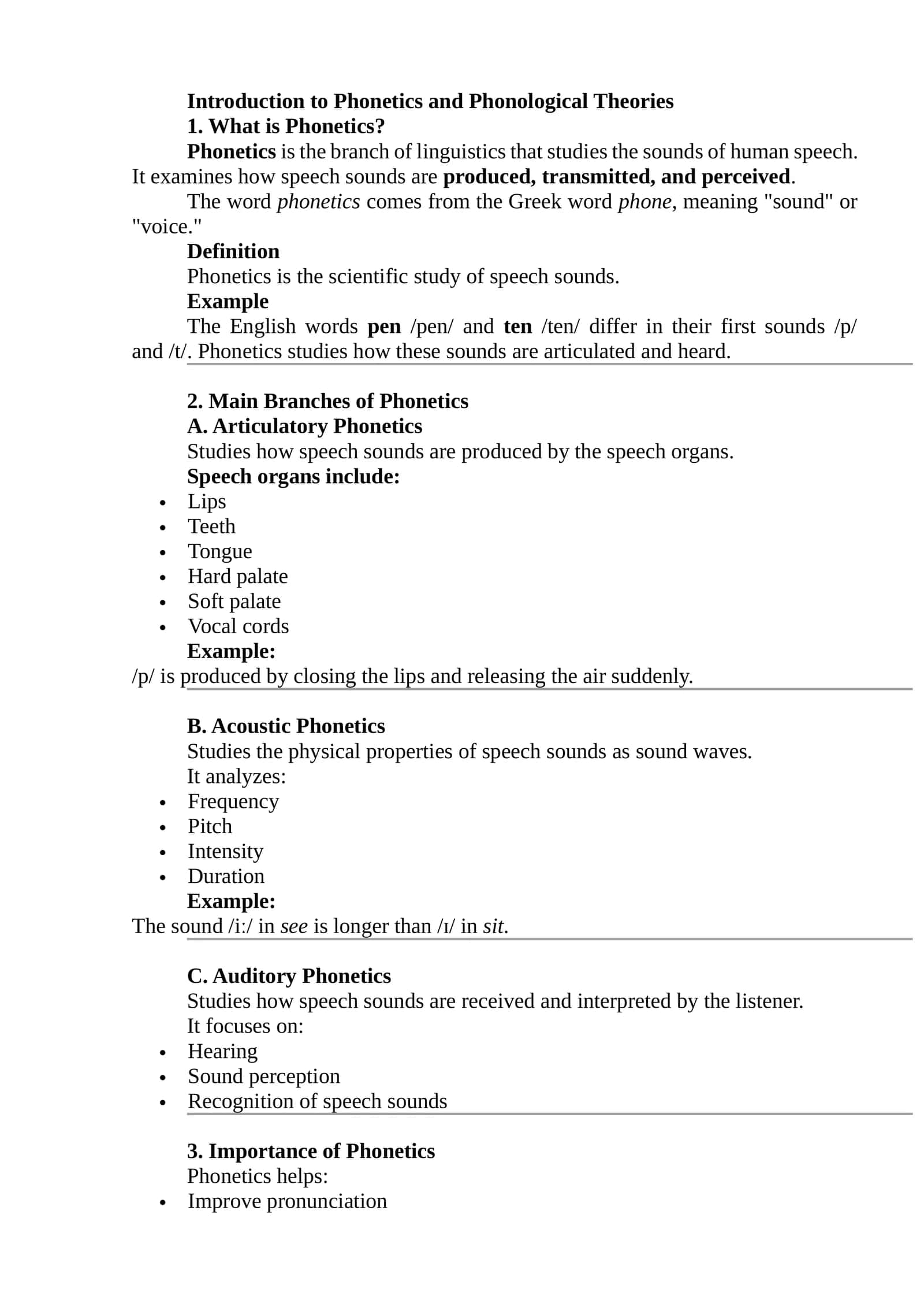 Introduction to Phonetics and Phonological Theories 1