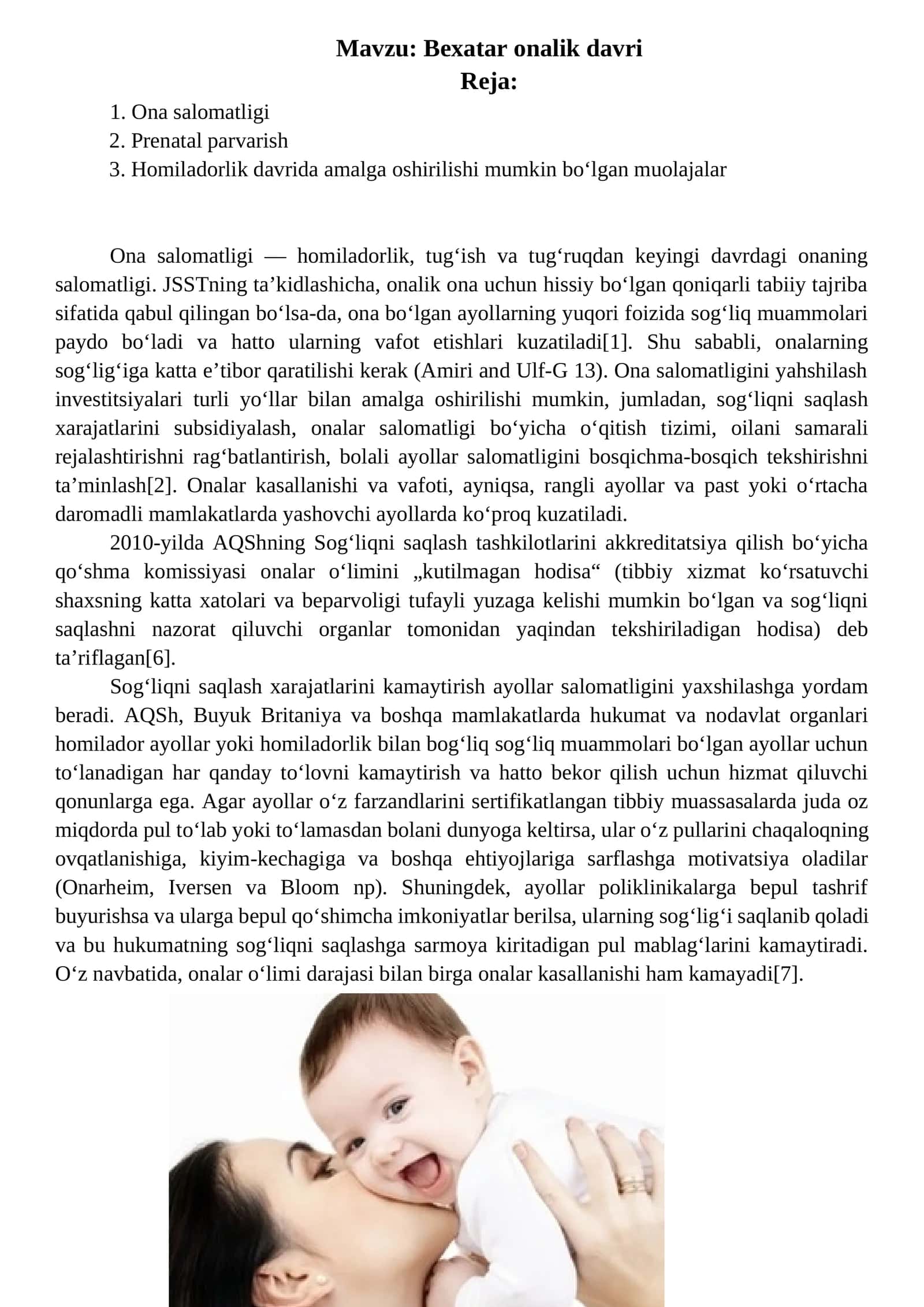 Bexatar onalik davri 1