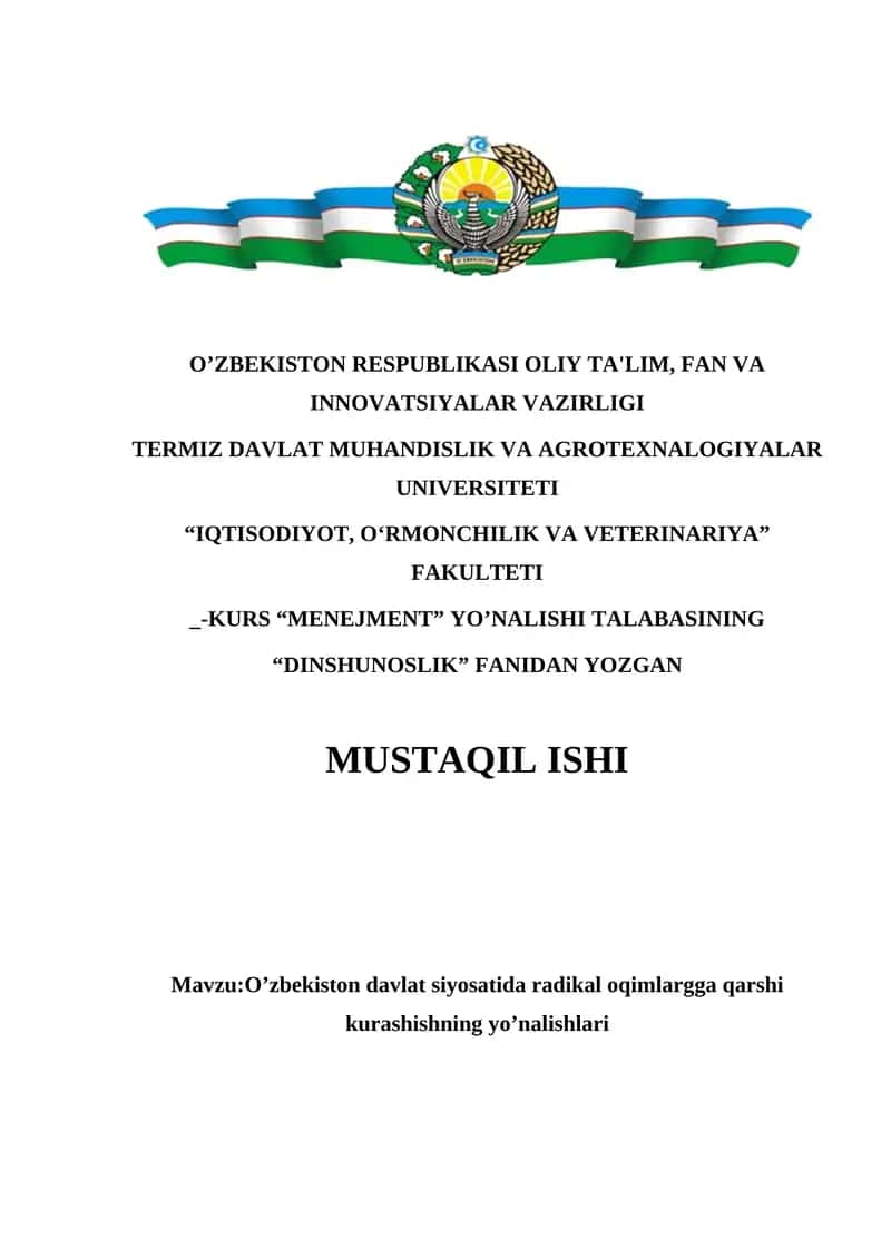 O’zbekiston davlat siyosatida radikal oqimlargga qarshi kurashishning yo’nalishlari 1