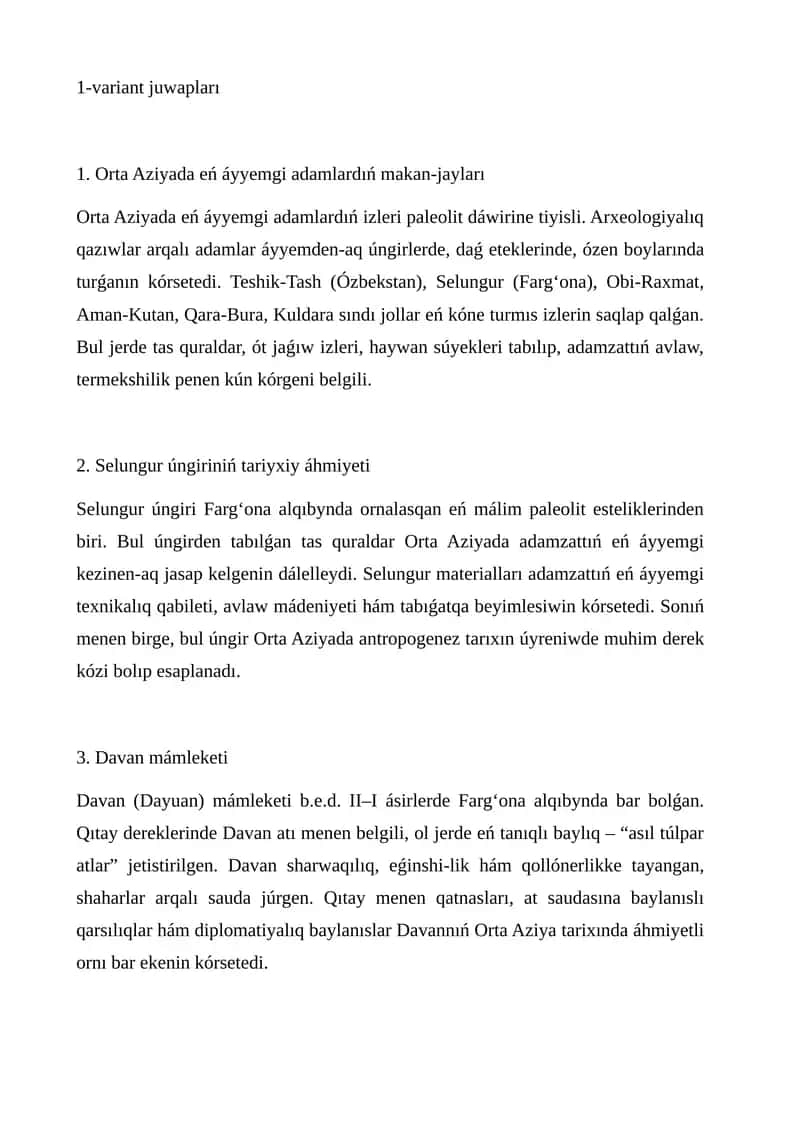 Orta Aziyada eń áyyemgi adamlardıń makan-jayları 1